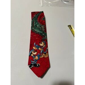 Disney Mickey Mouse Christmas Holiday‎ Tie Red Silk Made in Italy Atlas Design